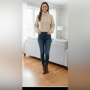Fashion Nova Cream Cable Knit Chunky Cropped Turtleneck Sweater